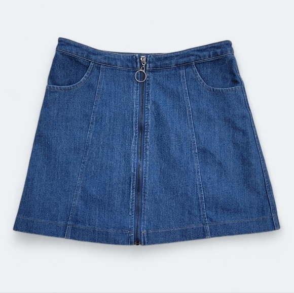 Dreamers Denim Skirt Zipper Front Mini Skirt with Pockets Size Small - Picture 11 of 11